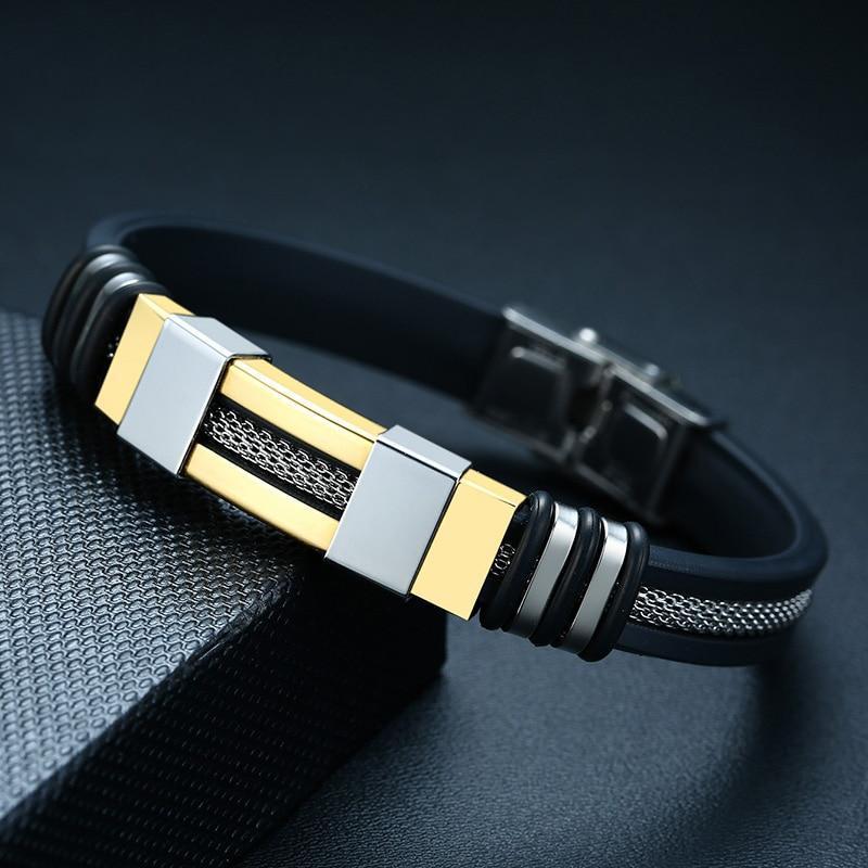 Men's Stainless Steel Rudder Bracelet with Silicone Mesh Link