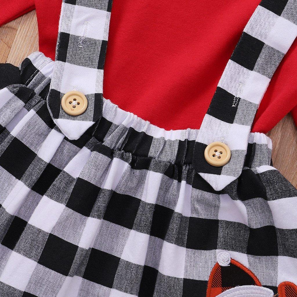 Cute Baby Girl Plaid Suspender Dress for Autumn and Winter