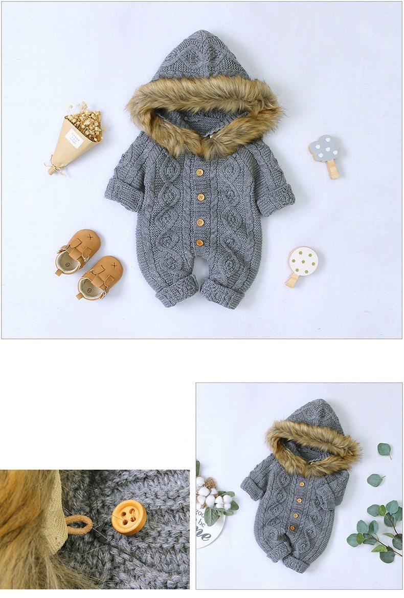 Unisex Newborn Knit Romper Hooded Warm Coat for Winter