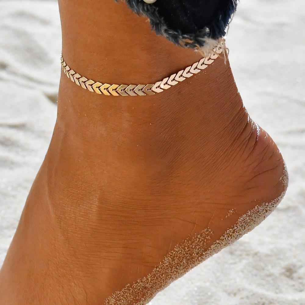 Double Layer Gold-Tone Shell and Coconut Tree Anklet