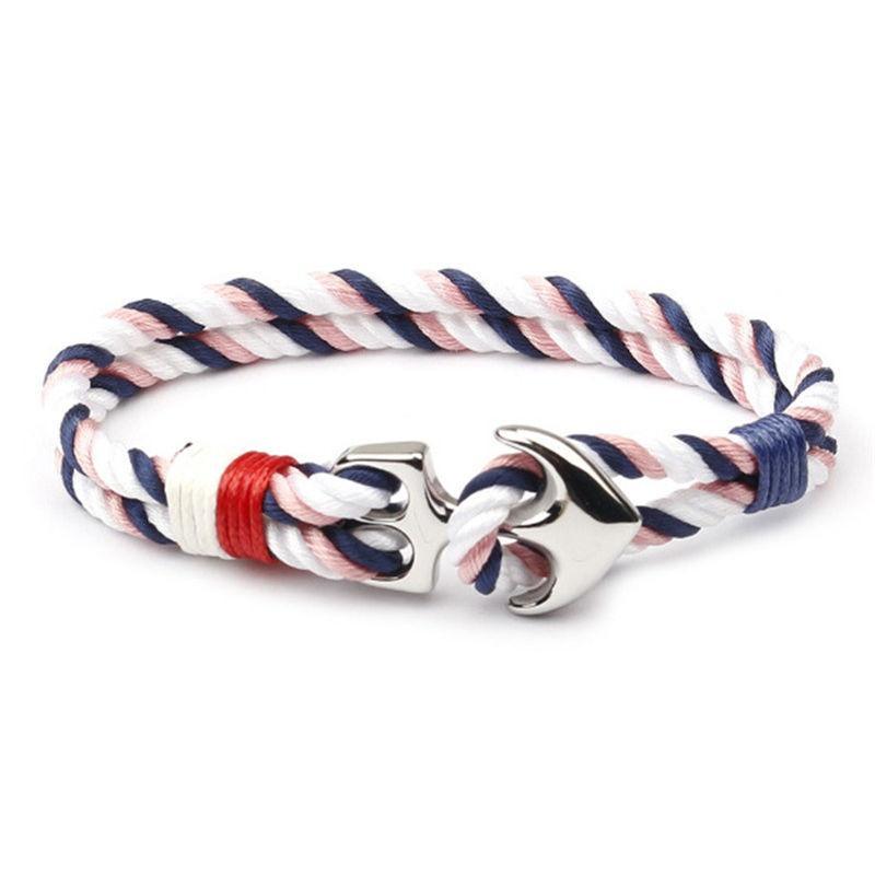 Unisex Nautical Anchor Rope Bracelet in Blue Red White Silver