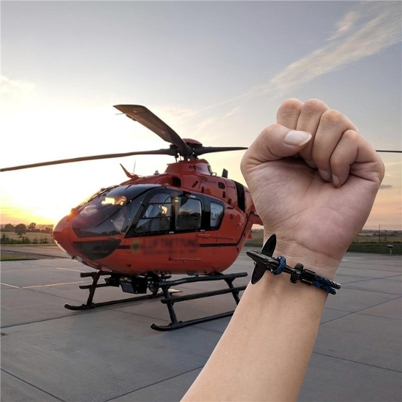 Retro Leather and Stainless Steel Airplane Anchor Bracelet Set