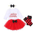 Baby girl 4-piece Christmas outfit with red skirt and matching hair bow