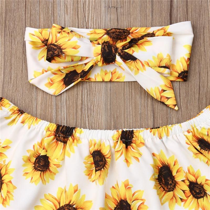 3-Piece Sunflower Baby Girl Outfit Set - Boho Casual Summer Suit