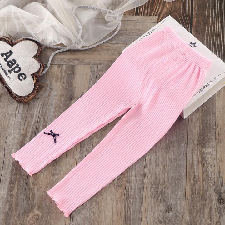 Girls Patchwork Knit Leggings - Stretchy Bow Detail Trousers