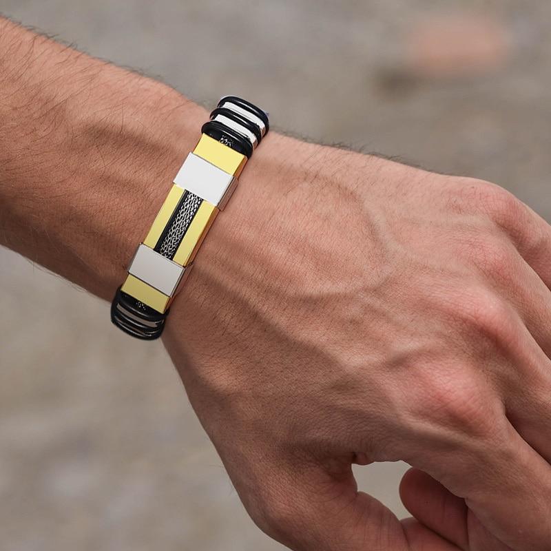 Men's Stainless Steel Rudder Bracelet with Silicone Mesh Link