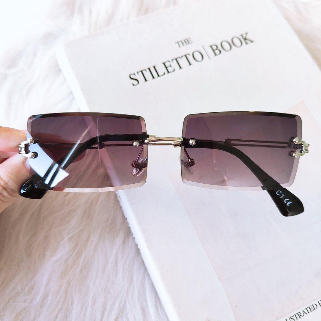 Women’s Trendy Small Rectangle Rimless Sunglasses UV400 Protection