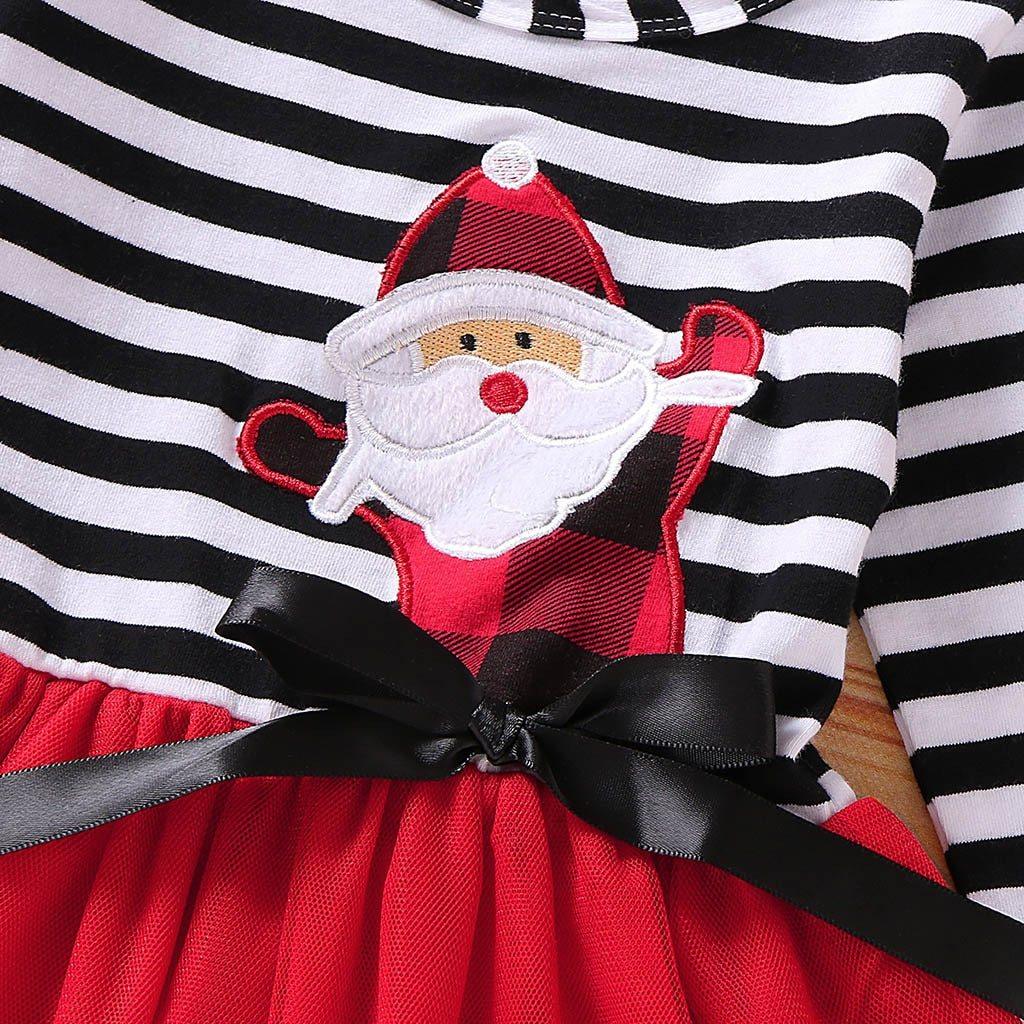 Newborn Baby Girls Long Sleeve Christmas Santa Striped Dress