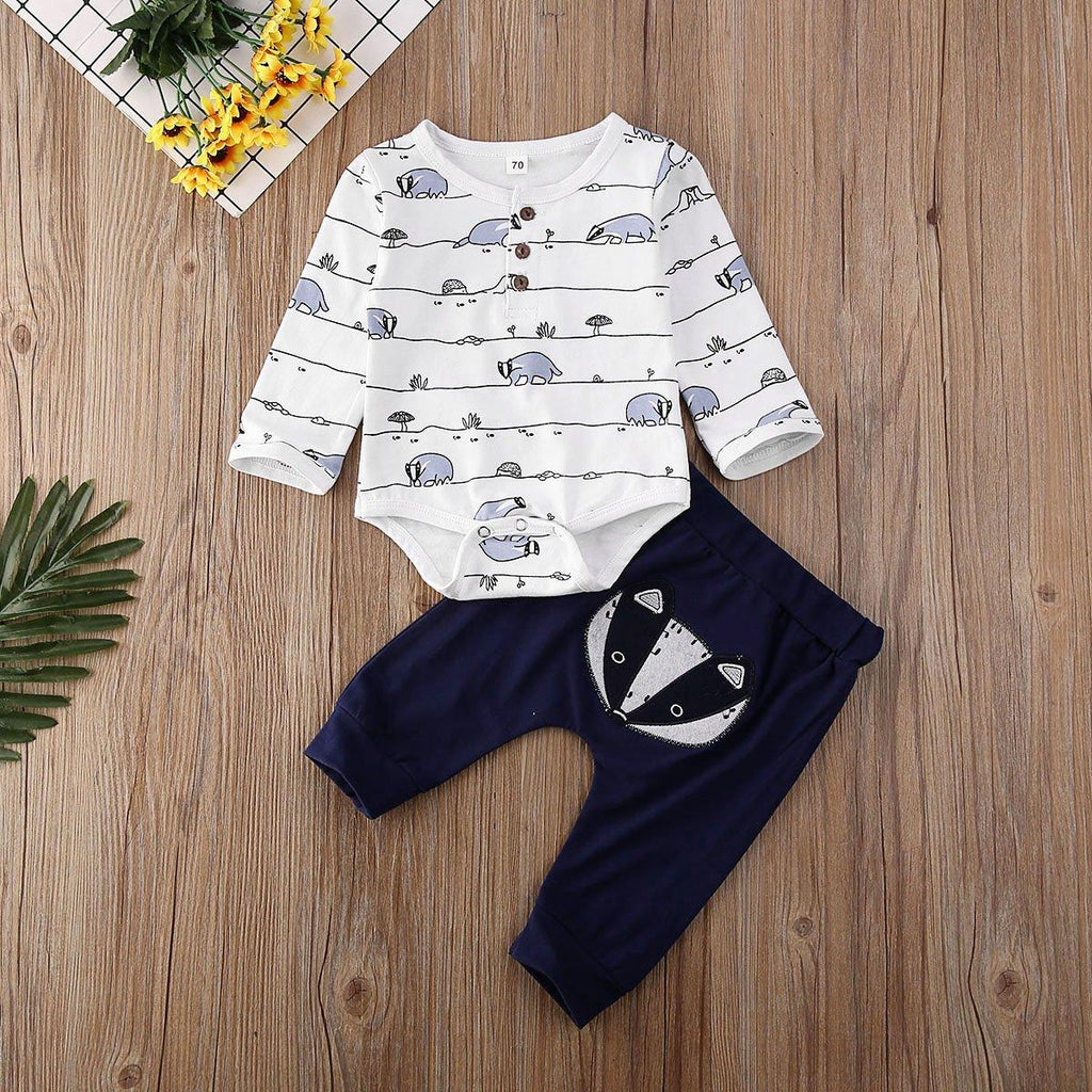 Unisex Fox Print Hooded Sweatshirt and Pants Set