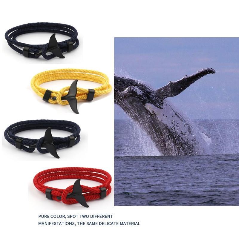 Unisex nautical whale tail and anchor rope wrap bracelet in multiple colors