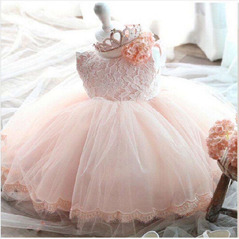 Luxury Baby Girl Lace Flower Baptism Gown with Back Bow