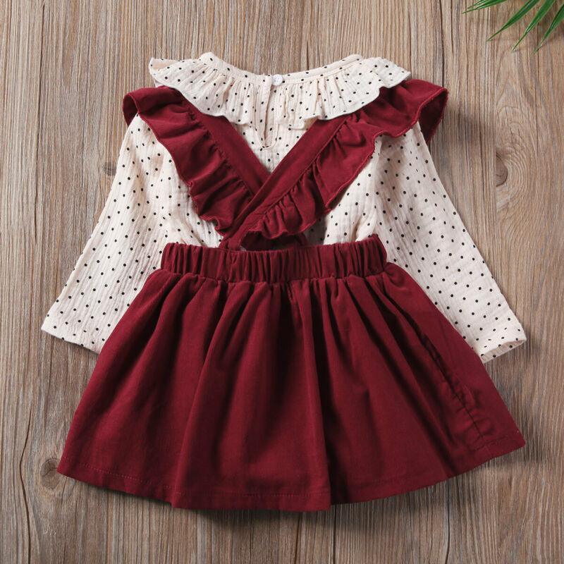 Toddler Girl Polka Dot Long Sleeve A-Line Dress in Beige Burgundy