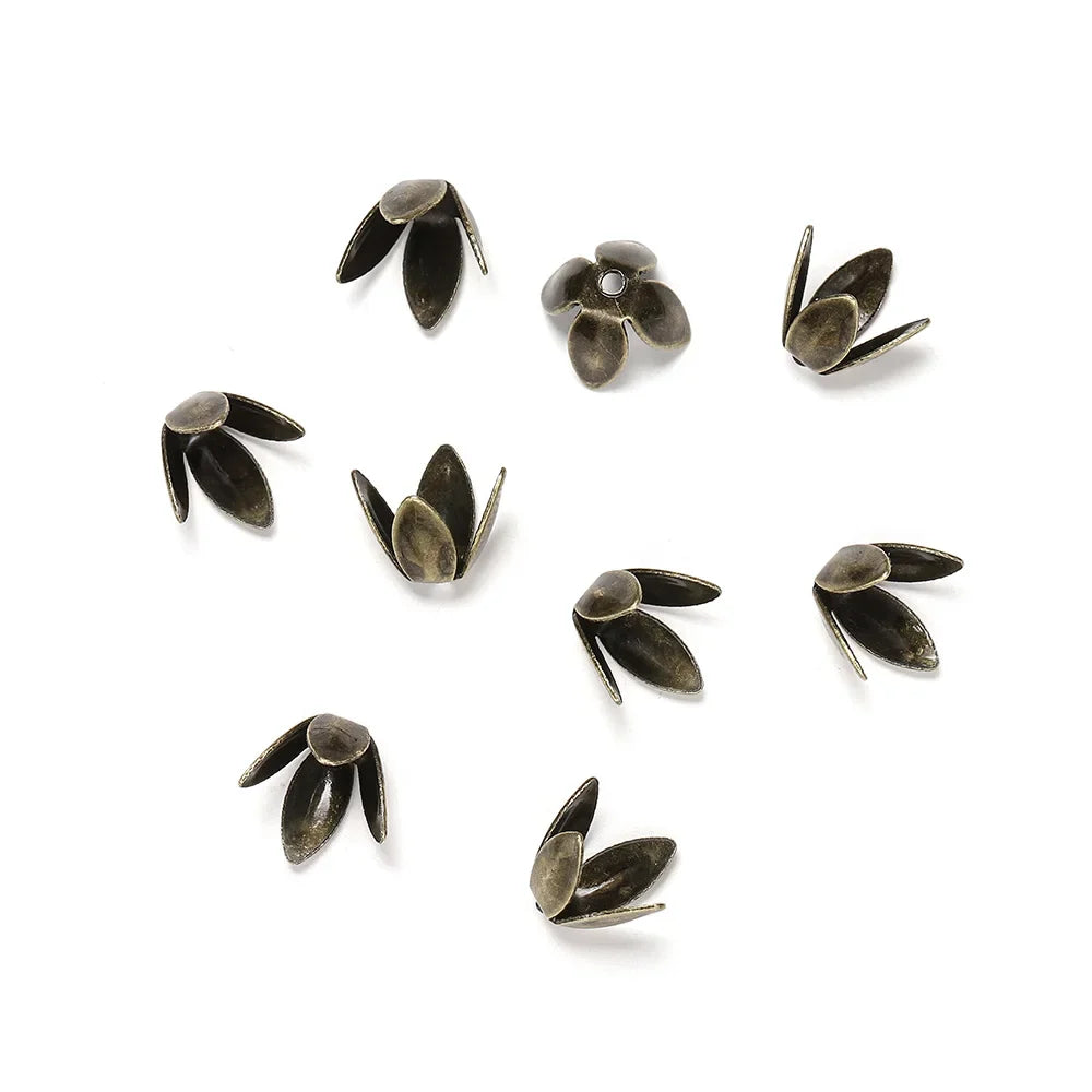 100pcs/lot Four Leaves Flower Metal Bulk Loose Sparer Caps Petal Apart End Bead Caps For Jewelry Making Bracelet Findings