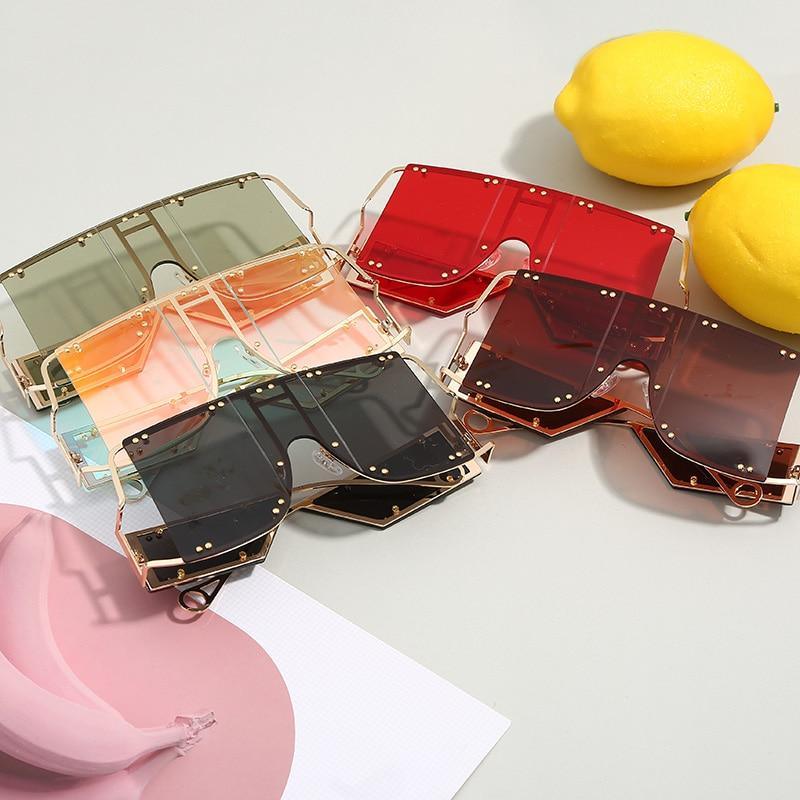 Oversized Square Sunglasses with Metal Rivets UV400 Protection