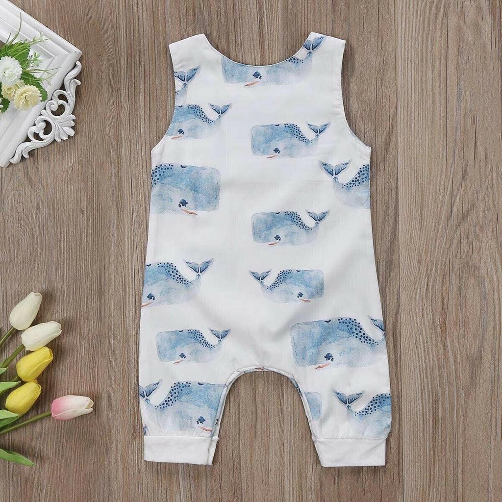 Baby Boys Girls Whale Print Sleeveless Summer Romper Playsuit