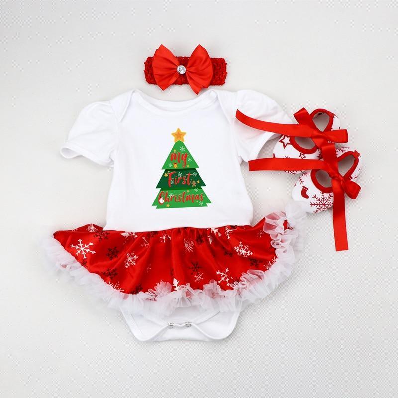Baby Girl First Christmas Reindeer Tutu Dress and Headband Set
