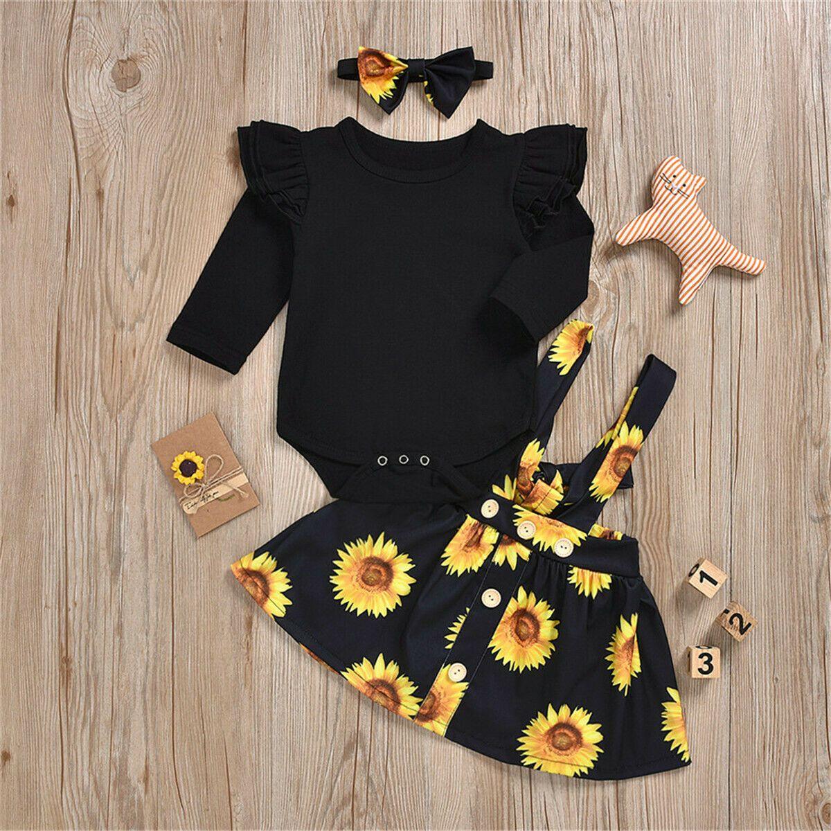 Baby Girl Sunflower Floral Romper Dress & Headband Outfit Set