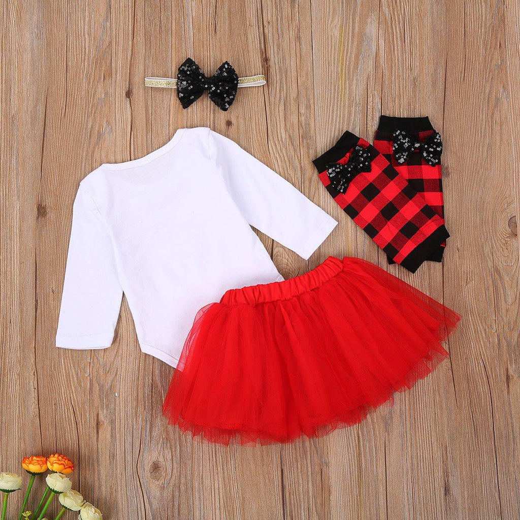 4-Piece Baby Girls Christmas Dress Set with Leg Warmers & Headband