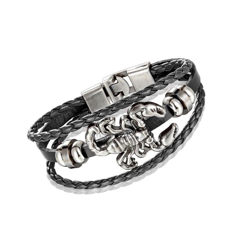 Multilayer Braided Leather Anchor Bracelet with Magnetic Clasp