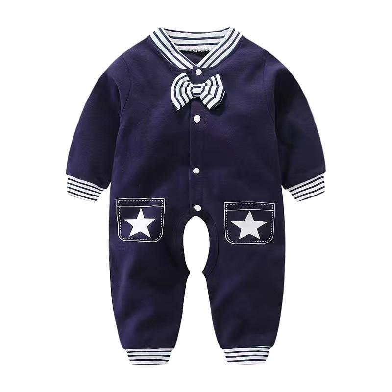 Unisex Newborn Cotton Sleeper Pajamas in Classic Navy and White