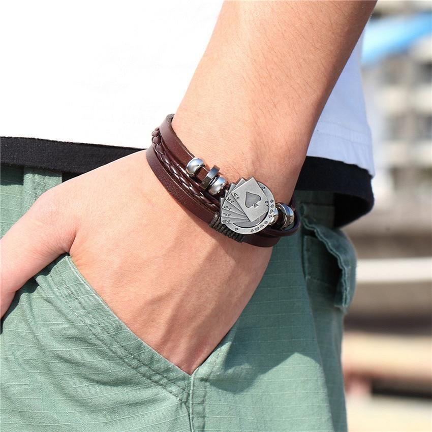 Multilayer Braided Leather Anchor Bracelet with Magnetic Clasp