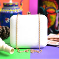 Minimalist square white synthetic fashion clutch for women