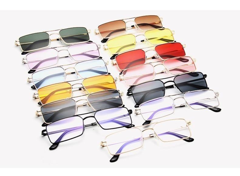 Retro Modern Square Sunglasses With Double Bridge Alloy Frame