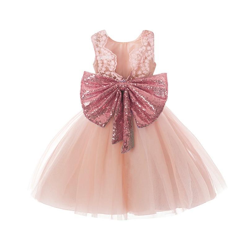 Glamorous Pink Princess Backless Dress with Gold Bow
