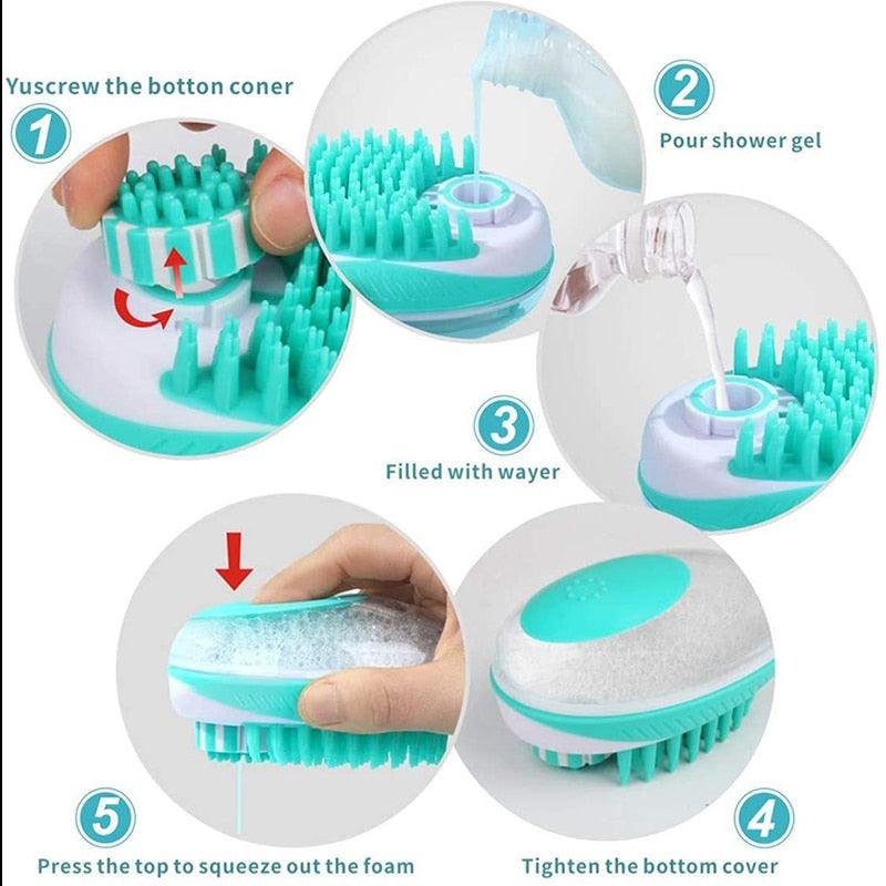 2-in-1 Silicone Pet Bath & Massage Brush Shampoo Dispenser Tool