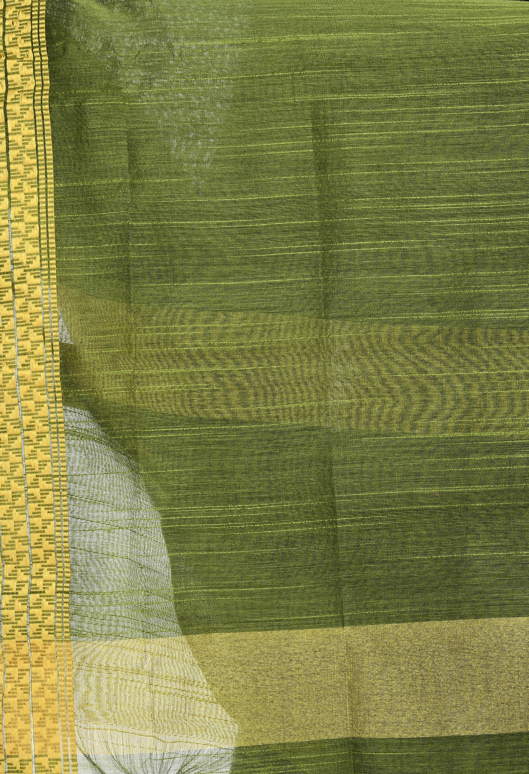 Mehndi Green Handloom Cotton Dupatta - Lightweight Ethnic Accessory