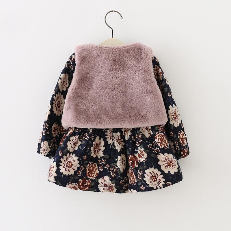 Baby Girls 2-Piece Knit Floral Dress & Coat Set in Navy & Pink
