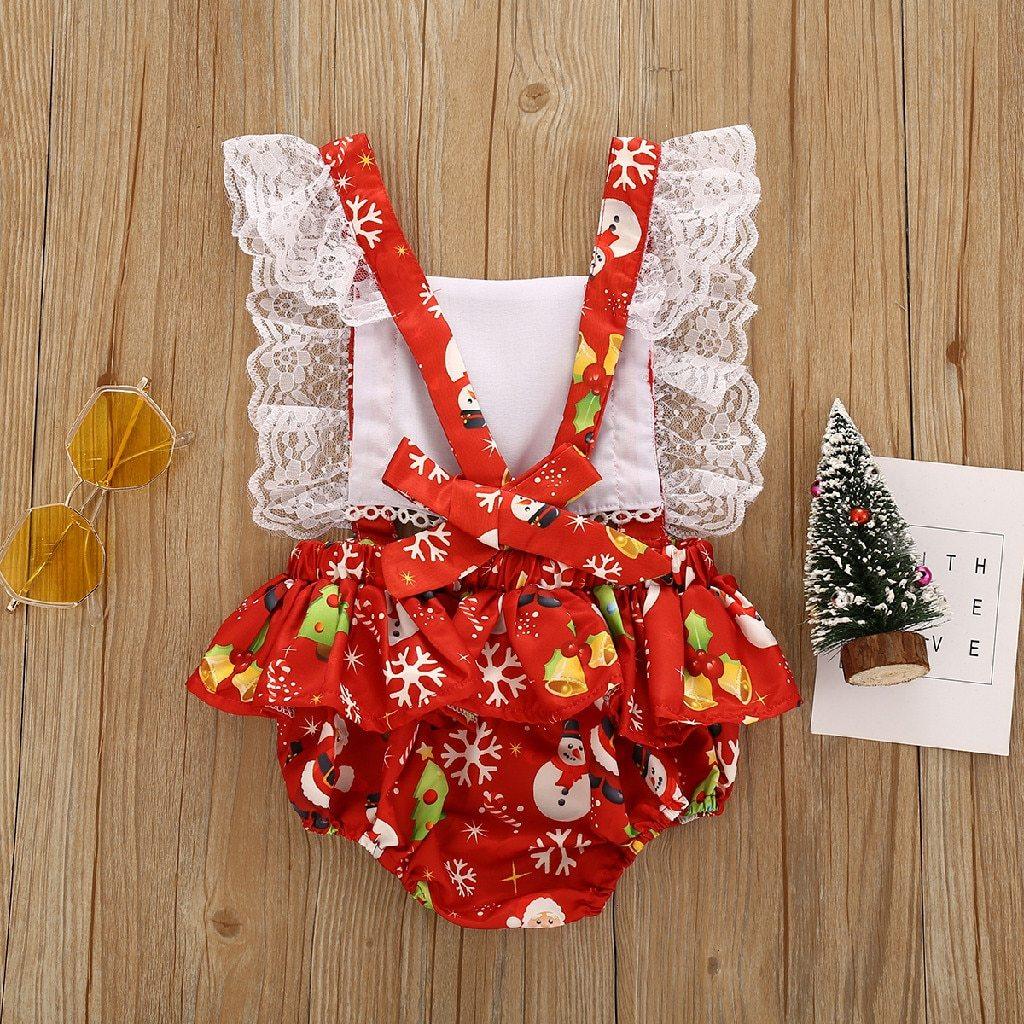 Baby Girl Christmas Suspender Dress & Romper Set - Festive Red