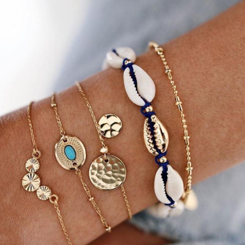 Bohemian Gold-Tone Tassel Bracelet with Shell and Crystals