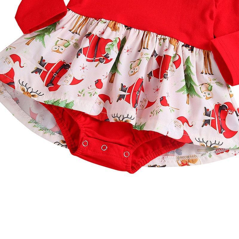 Baby Girl Christmas Long Sleeve Ruffle Romper Dress in Red/White