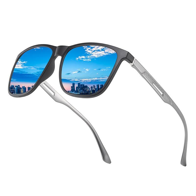Polarized square titanium sunglasses for men with mirror gradient lenses