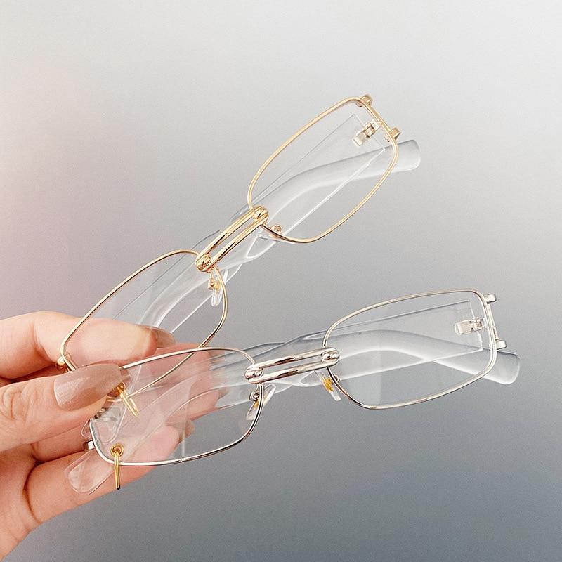 Small Rectangle Sunglasses – Retro Punk Style Rimless Shades