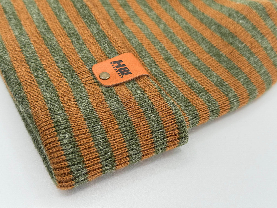 HAAKWEAR Traditional Classic RORO Cuffed Beanie / Hat - Brown / Green, Made in USA