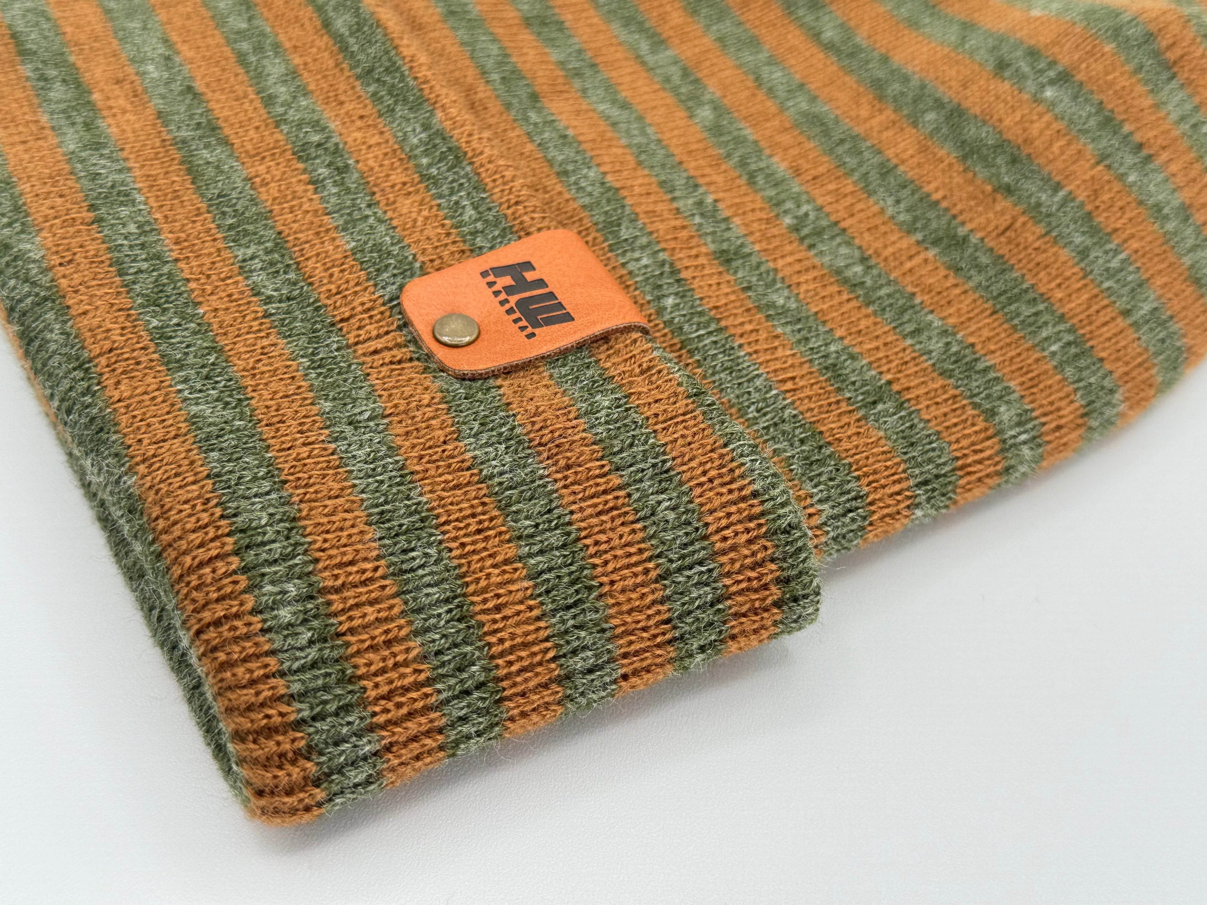 HAAKWEAR Traditional Classic RORO Cuffed Beanie / Hat - Brown / Green, Made in USA