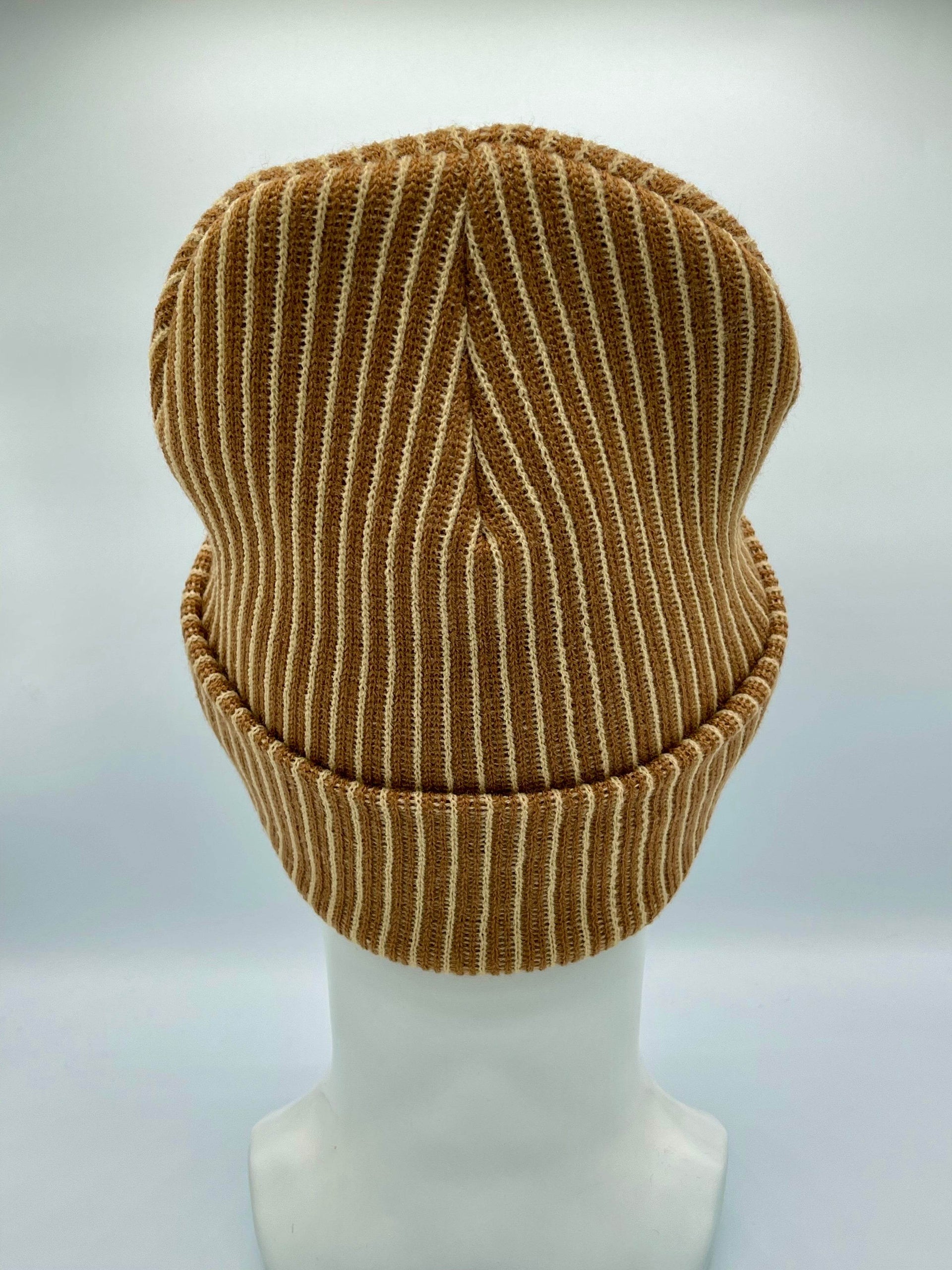 HAAKWEAR Traditional Cuffed Wide Ribbed Striped Beanie / Hat, Brown / Beige, Limited Edition - Made in USA