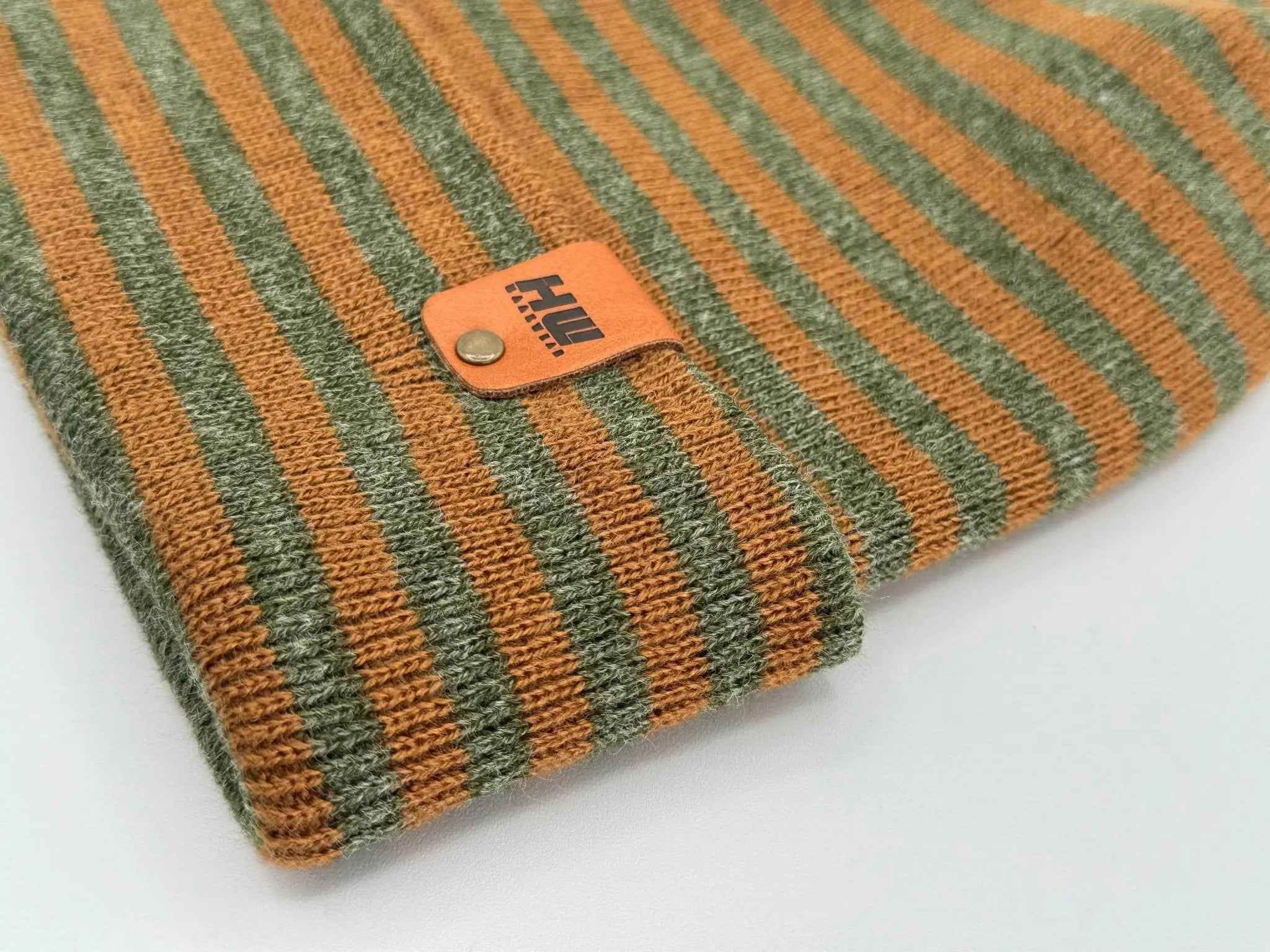 HAAKWEAR H Stitch RORO Cuffed Beanie (Patented) Brown / Green, Made in USA