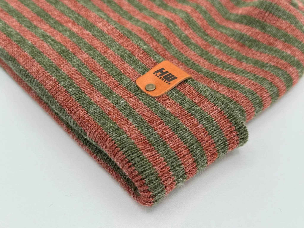 HAAKWEAR H Stitch RORO Cuffed Beanie (Patened Design) Burgundy / Green, Made in USA