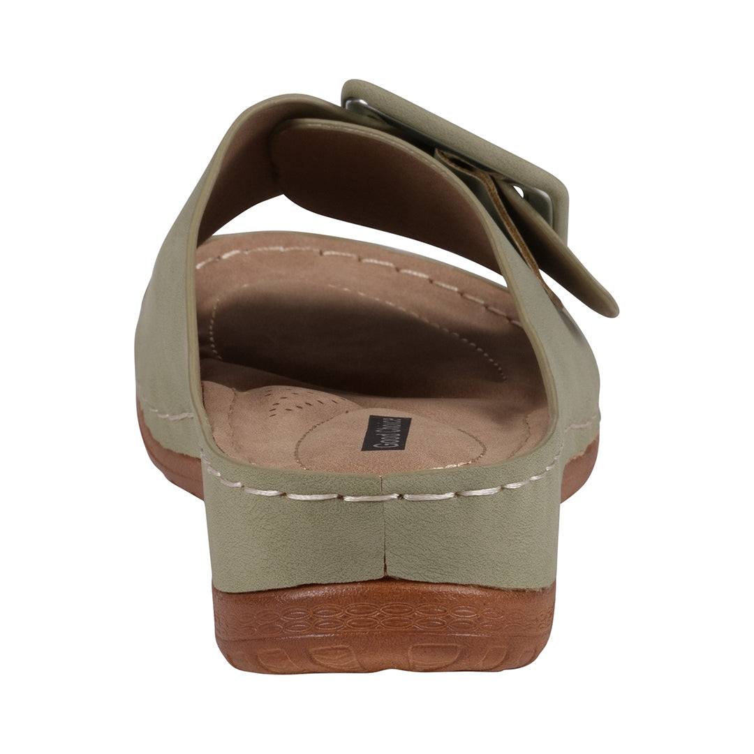 Women's Green Buckled Flat Sandals with Secure Adjustable Fit