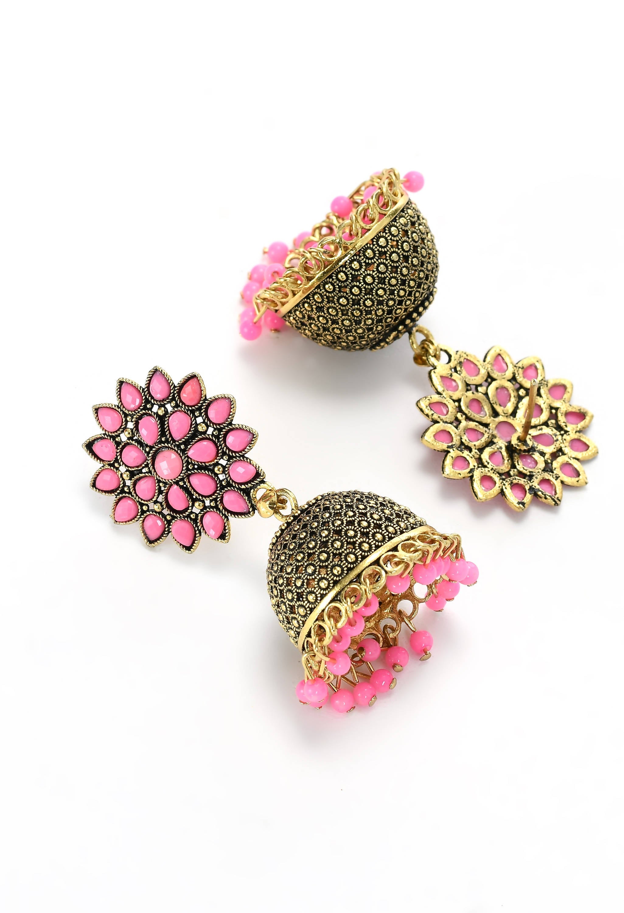 Baby Pink Kundan Work Jhumka Earrings for Kids and Women