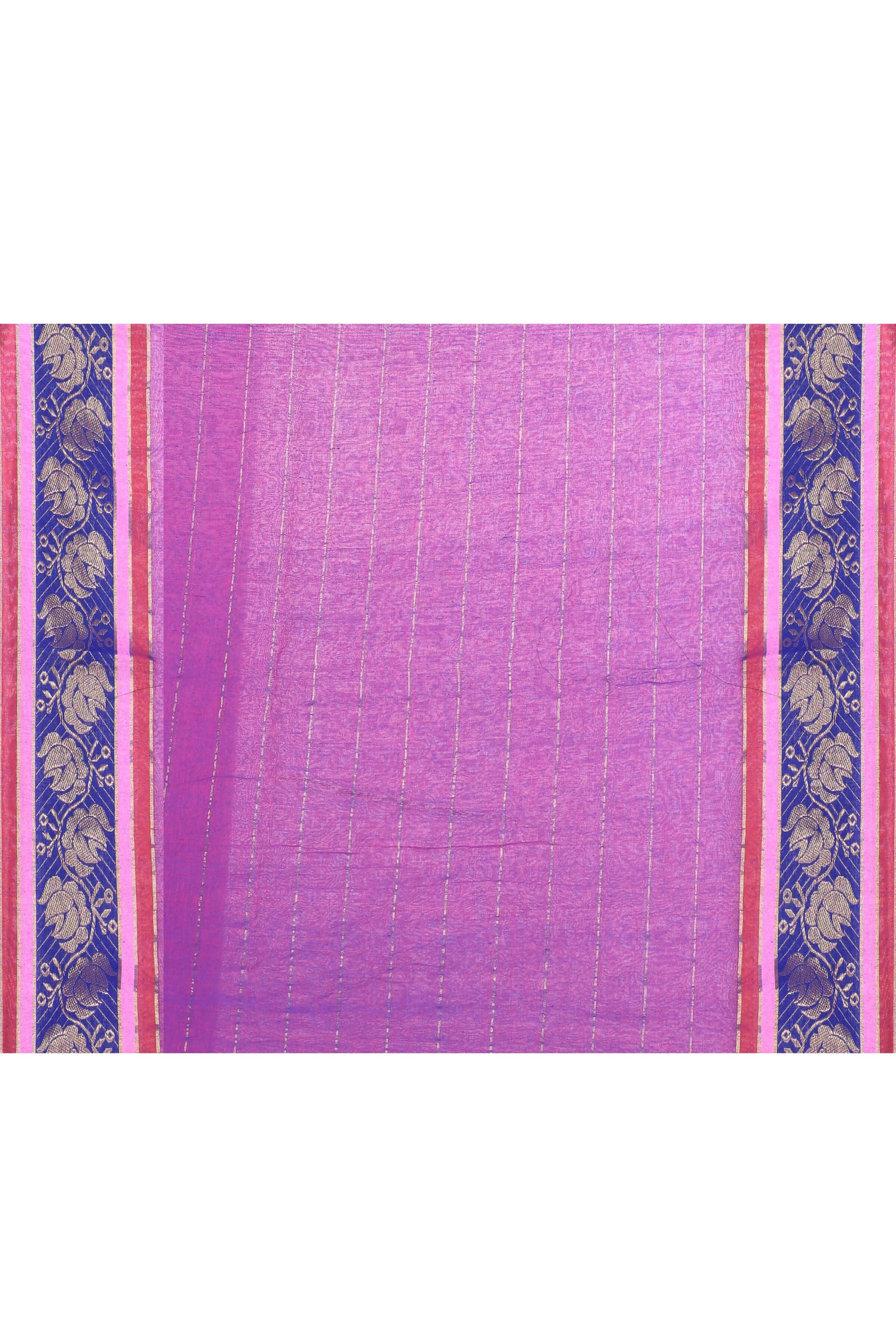 Purple Embellished Zari Border Cotton Jamdani Saree