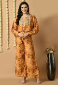 Mustard colored Maslin kurta set featuring a 2-piece ethnic design