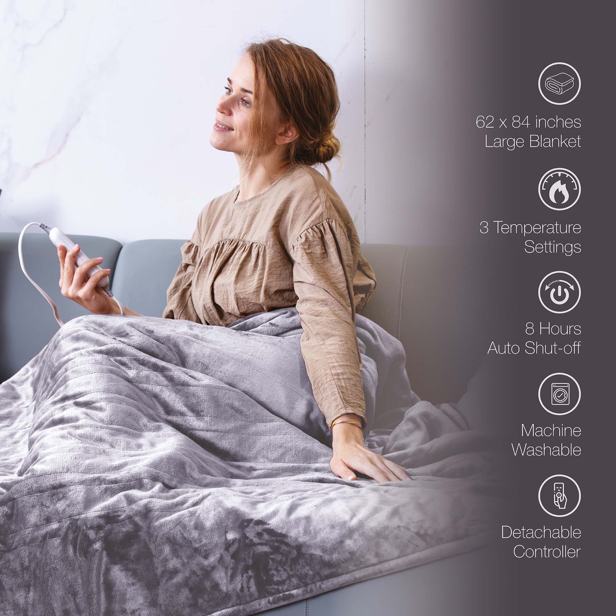 Pursonic Total Warmth & Comfort Bundle – Includes Electric Soft Microplush Heated Blanket Throw, Pursonic Electric Heating Pad & Portable Neck & Shoulder Massaging Wrap