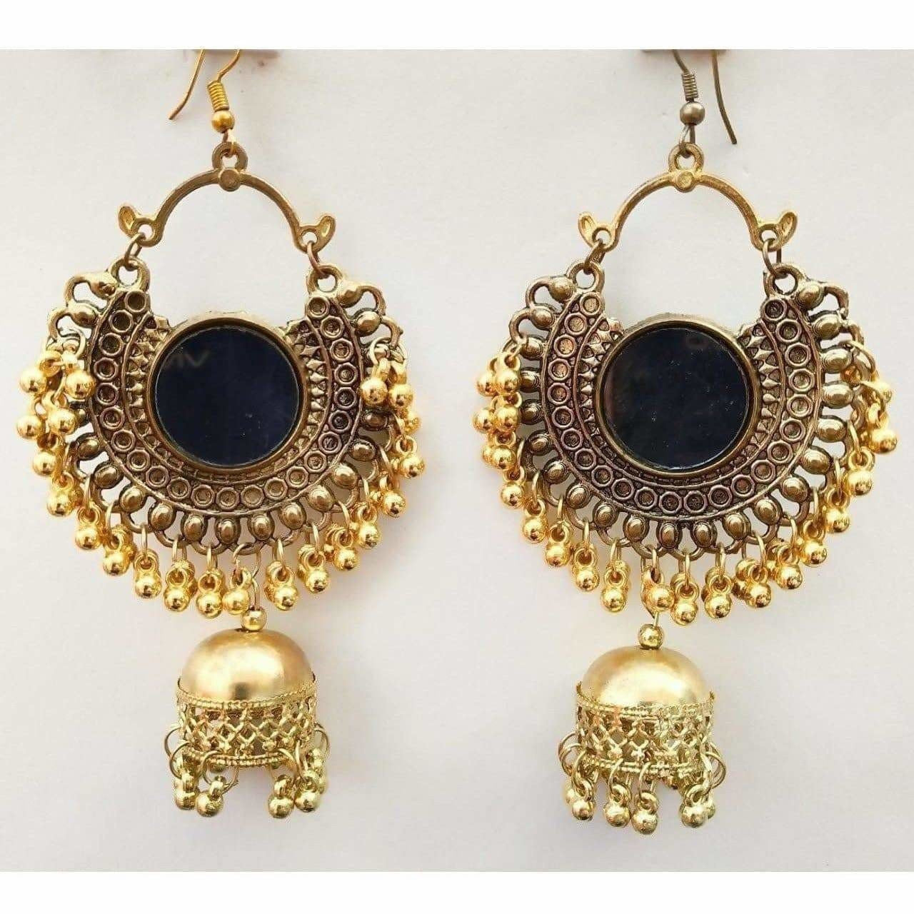 Gold-polished Afghani style long jhumka earrings with pearls