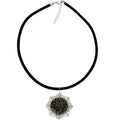Handcrafted Black Faux Opal Lotus Flower Love Velveteen Cord Necklace 16