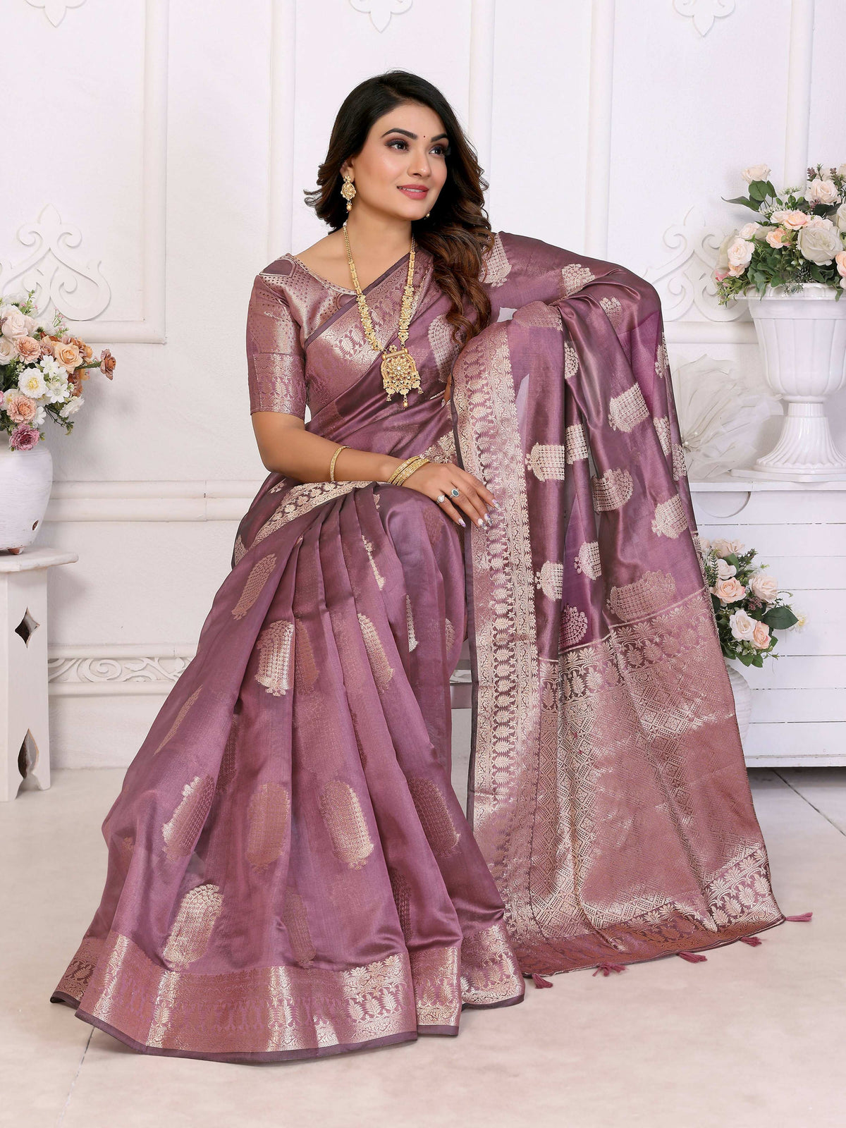 Purple Soft Organza Silk Weaving Saree with Regal Appeal