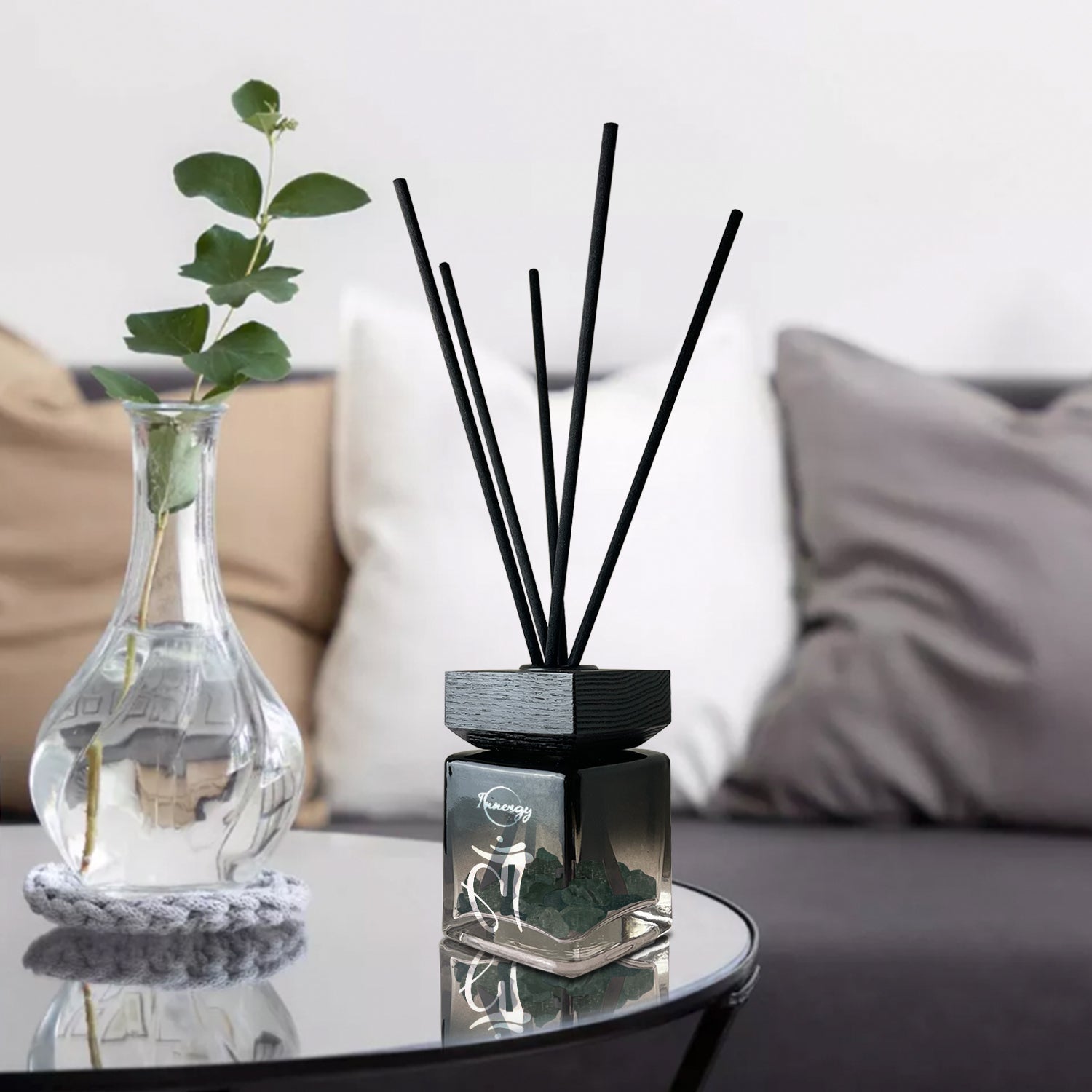 Heart Chakra Crystal-Enhanced Reed Oil Diffuser, Secret Garden Scent, 100ml